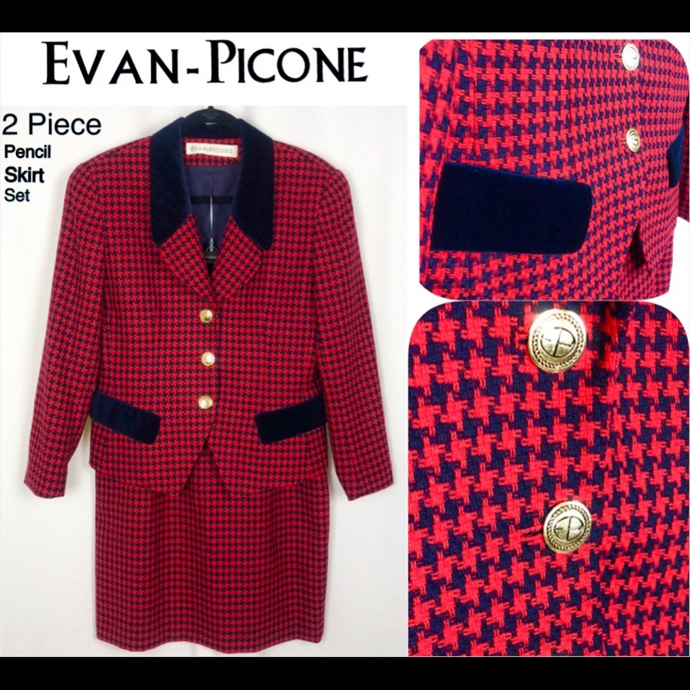 Evan-Picone Velvet Houndstooth Pencil Skirt Set